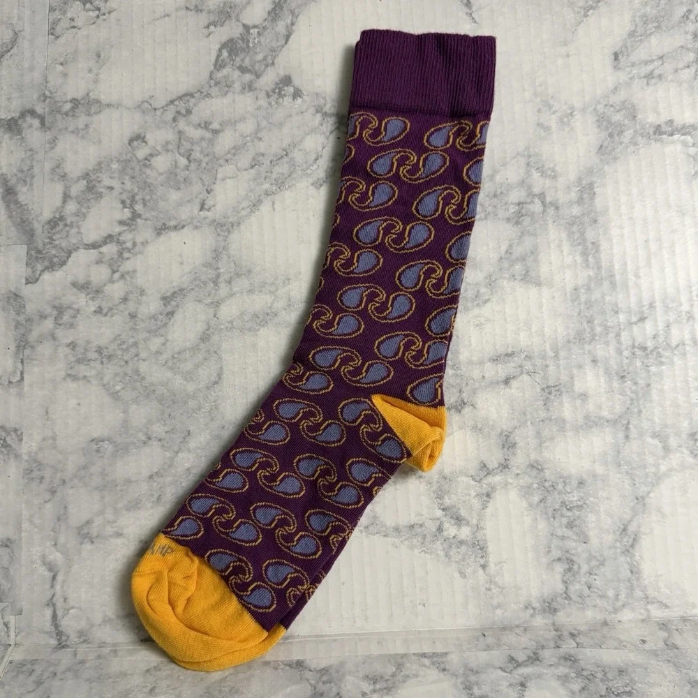 Duchamp London Mens Dress Socks Crew Linked Toe Paisley Pattern Yellow Purple OS